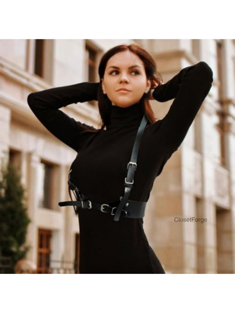 Adjustable Faux Leather Chest Harness Belt Gothic Punk - Picture 3 of 6